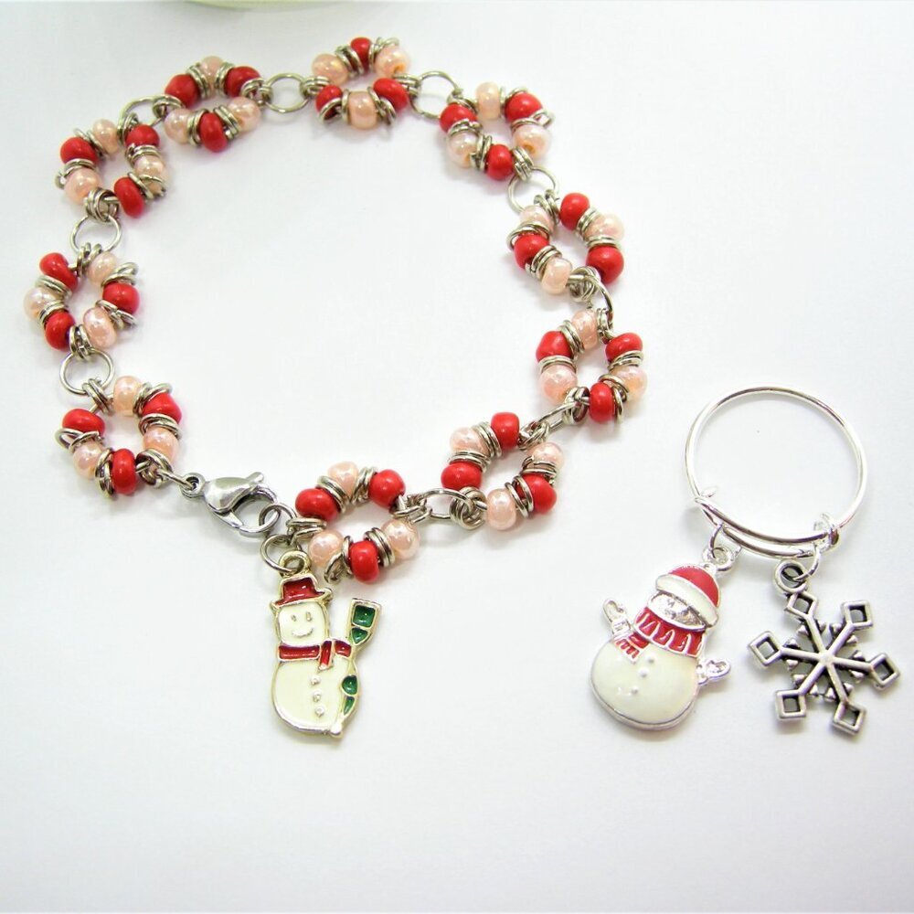 Snowman Bracelet and Ring Adjustable Jewelry Set